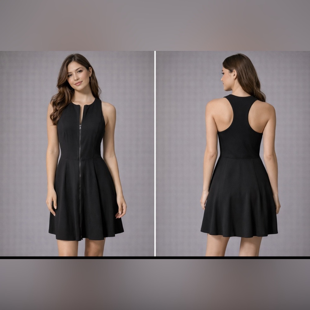 Trina Turk Dress Black 6 Small  Racerback Stretch A Line Bishop NWT $288